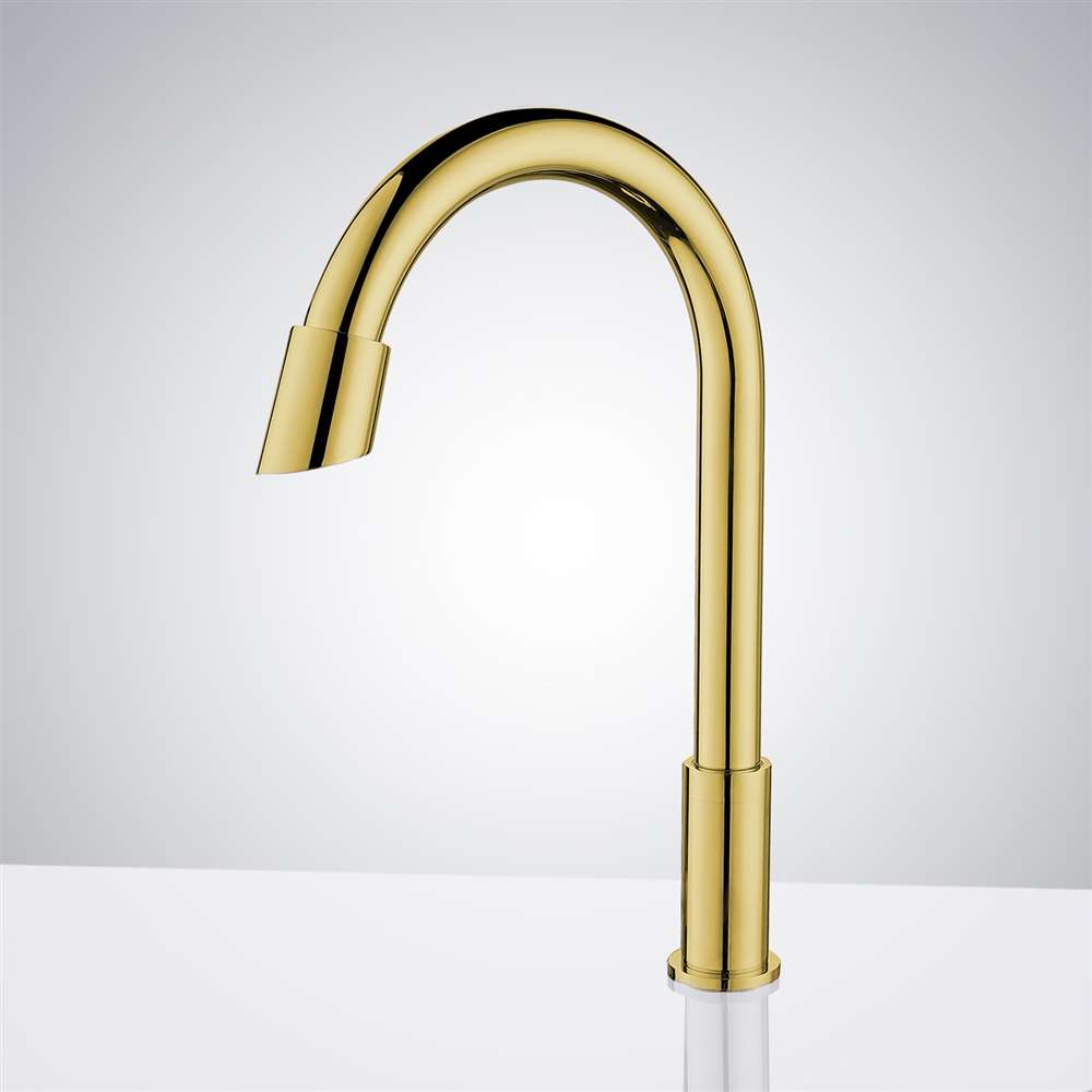 BathSelect Brushed Gold Goose Neck Commercial Automatic Touchless Sensor Faucets Bathroom Application